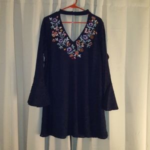 Navy blue, lace dress, embroidered XXL